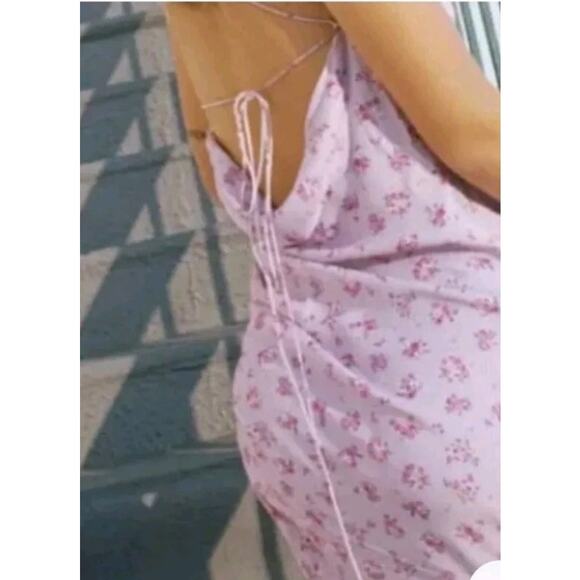 Zara Womens Dress Size Medium Satin Floral Lilac Purple Halter Flowers Designer - Picture 8 of 15